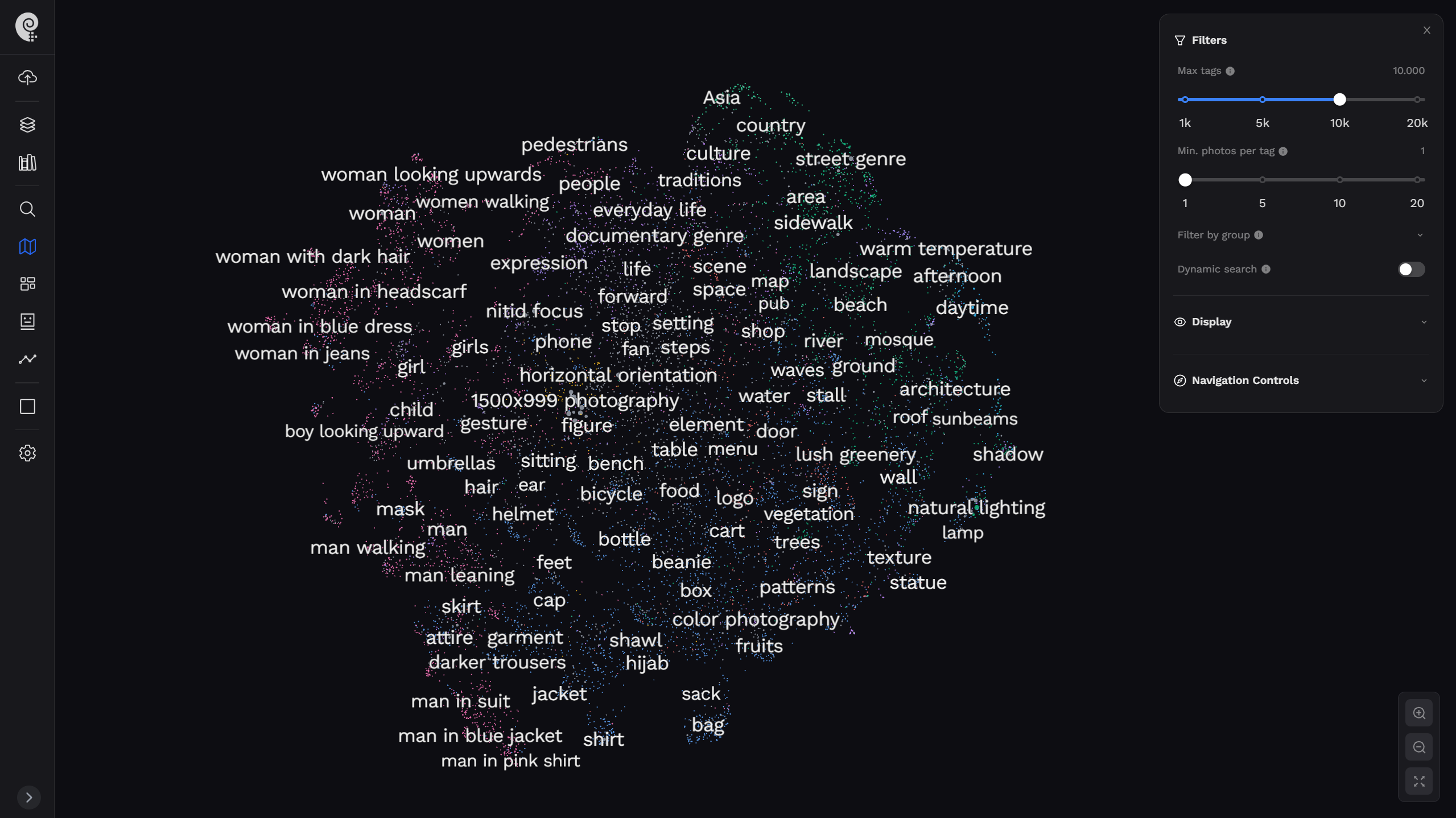 Tag Cloud visualization - Photo vocabulary mapped in 2D semantic space